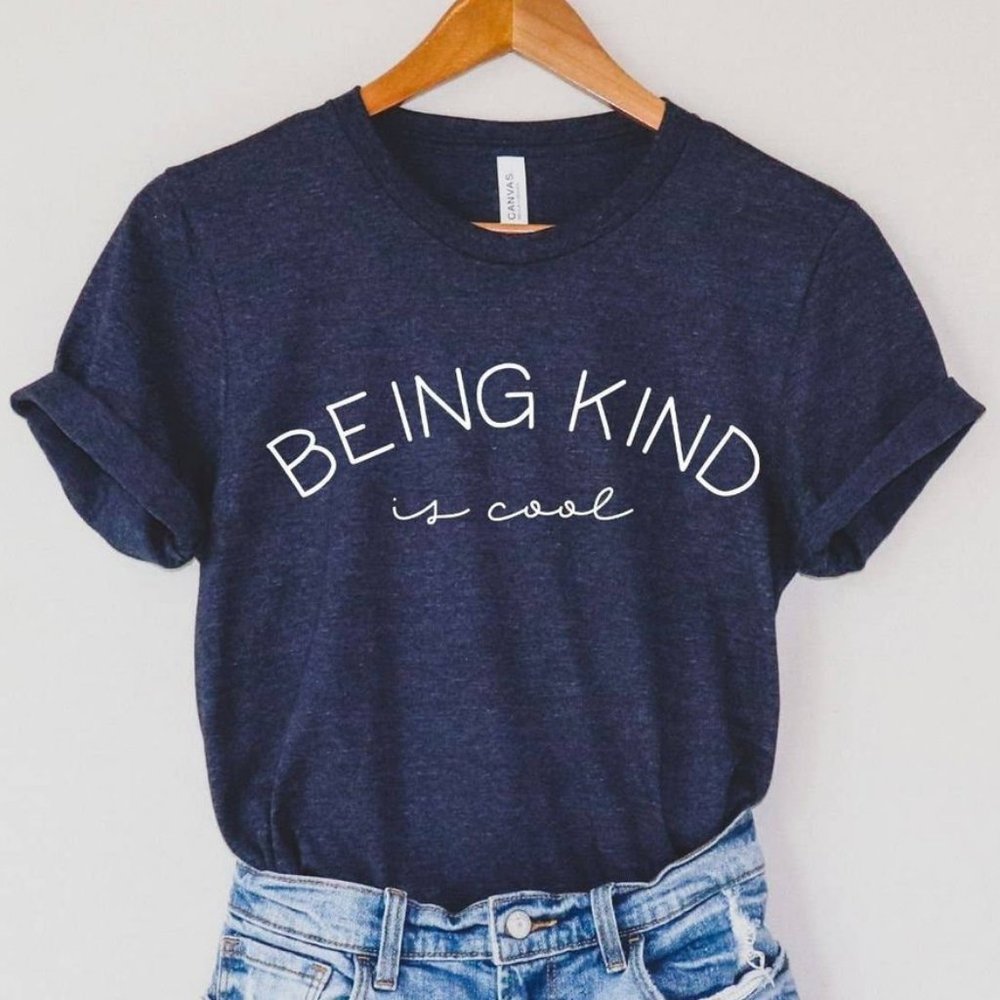 Being Kind Is Cool Print Eco-Friendly Soft Comfy T-Shirt in BLACK